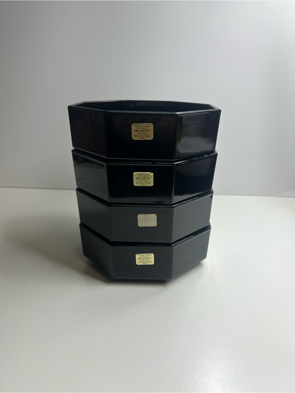Vtg Arcoroc France Octime Black Glass Octagon Bowls Set of 4 NOS Labels 1980s